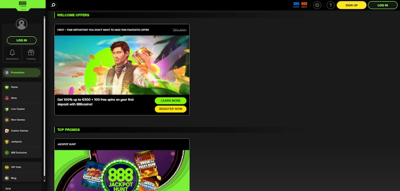 888 Casino promo screenshot